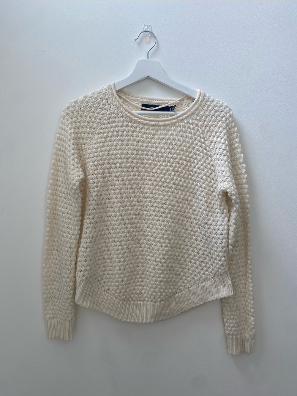 Vero Moda XS Cream Waffle-Knit Crew Sweater